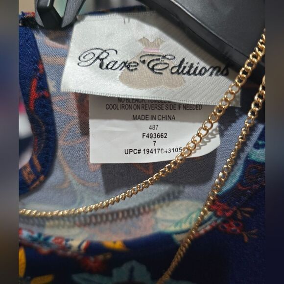 Rare Editions Girls Dress Blue Floral Lace Trim Attached Necklace NWOT SIZE 7 - Picture 4 of 4